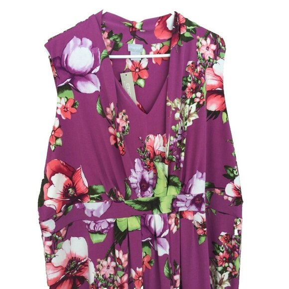 Chico’s Purple Floral Maxi Dress Summer Sleeveless Size 22 V-Neck Long Knit NEW - Picture 3 of 10